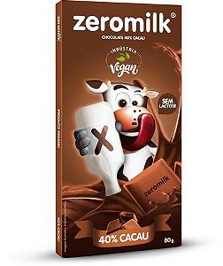 Barra de Chocolate 40% Cacau SG, ZL e Veg  ZeroMilk 80g *Val.130425