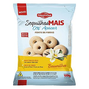 Sequilhos Mais Sabor Baunilha Sem Glúten e Zero Açúcar Nazinha 120g *Val.060625