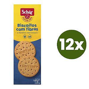 Kit 12 Biscoitos com Fibras Digestive Sem Glúten Schär 150g *Val.140324