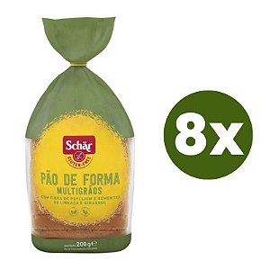 Kit 8 Pães de Forma Multigrãos Sem Glúten Schar 200g *Val.010924