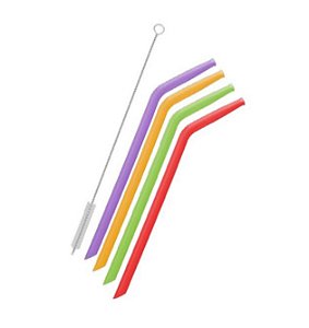 Kit 4 canudos de silicone e 1 escova em inox