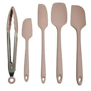Jogo de Espátulas e Pegador em Silicone - 5 Peças  candy color