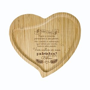Petisqueira Bambu Formato Coração Personalizada - Batizado