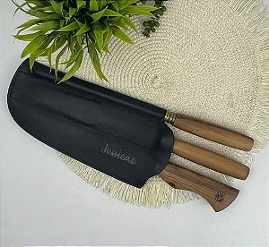 Conj. p/Churrasco Faca Artesanal 8 polegadas, Chaira e Garfo 3 pçs Preta Personalizados