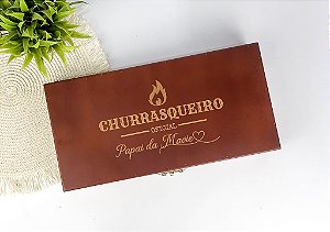 Conjunto Faca Artesanal 8 Polegadas, Chaira e Garfo para Churrasco com Estojo Personalizado