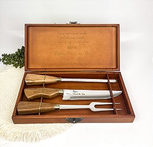 Conjunto Faca Artesanal 8 Polegadas, Chaira e Garfo para Churrasco com Estojo Personalizado