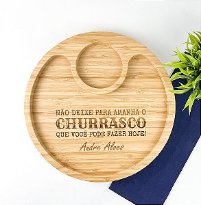 Gamela com Divisórias em Bambu 33x33cm Personalizada