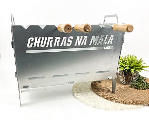Kit Churrasqueira Portátil Personalizada C/ 3 Espetos Simples e 1 Duplo