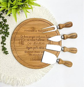 Kit Para Queijo Bambu 5 Pçs Personalizado - Batizado