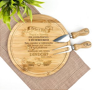 Kit Para Queijo Bambu 3 Pçs Personalizado - Batizado