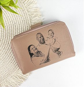 Carteira Feminina de Couro Legítimo C/ Botão e Zíper Personalizada - Mãe