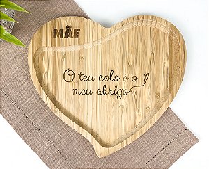 Petisqueira Bambu Formato Coração Personalizada - Mãe
