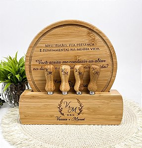 Kit para Queijo em Bambu com Base 6 Peças Personalizado