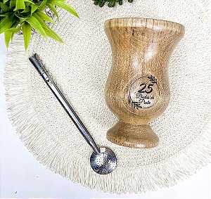 Kit Chimarrão Personalizado – Cuia de Madeira Imbuia + Bomba de Aço Inox