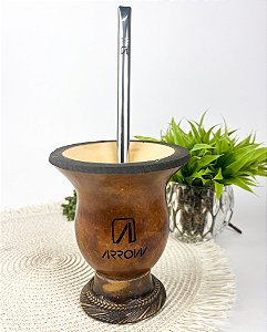 Kit Chimarrão Personalizado – Cuia de Porongo com Pé resina + Bomba de Aço Inox