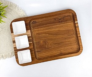 Petisqueira Teca com 3 Ramequins Personalizada