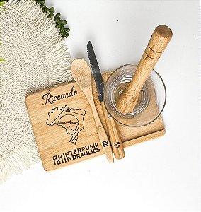 Kit para Caipirinha em Bambu - 350ml - 5 pçs Personalizado