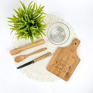 Kit para Caipirinha em Bambu com alça - 350ml - 5 pçs Personalizado