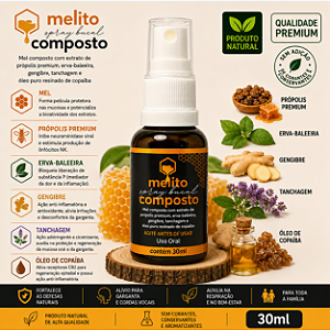 Melito Spray (Mel com Própolis Premium, Erva-Baleeira, Gengibre, Tanchagem e Copaíba) 30ml