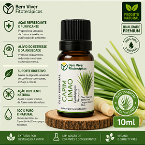 Óleo Essencial de Capim Limao (Lemongrass) (Cymbopogon Flexuosus) 10ml