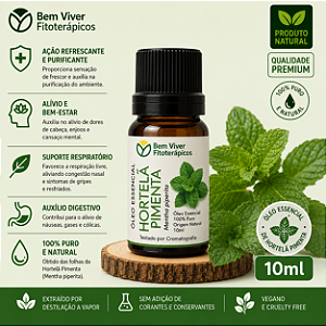 Óleo Essencial de Hortelã Pimenta (Mentha piperita) 10ml
