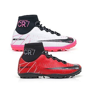 Kit 2 Chuteiras Society Nike Mercurial Cr7 Branco Pink e Vermelho - DLUXE  SHOES | Escolha Ideial Para você