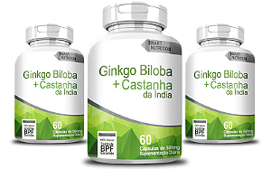 3 unid - Ginkgo Biloba + Castanha da Índia 500mg 60caps - 4 Elementos