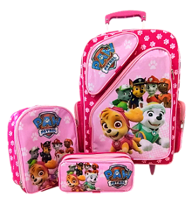 Kit Escolar Mochila Patrulha Canina Com Carrinho de Rodinha, Lancheira Térmica e Estojo