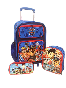 Kit Escolar Mochila Patrulha Canina Com Carrinho de Rodinha, Lancheira Térmica e Estojo