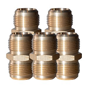 Kit 5 Pçs Luva União Reta Flare 5/8 Latão Forjado Ar Condicionado