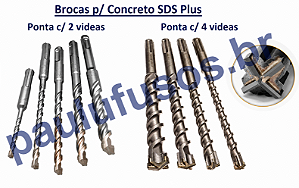 Brocas p/ Concreto SDS PLUS (Encaixe Rápido) com 2 ou 4 Vídeas (Cruz)