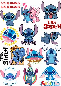 Cartela DTF UV A4 - Tema: Lilo & Stitch - Adesivo para produtos rígidos