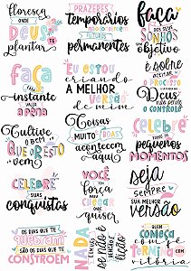 Cartela DTF UV A4 - Tema: Frases Motivacionais - Adesivo para produtos rígidos