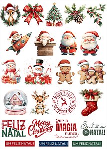Cartela DTF UV A4 - Tema: NATAL 3 - Adesivo para produtos rígidos