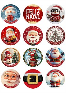 Cartela DTF UV A4 - Tema: NATAL 4 - Adesivo para produtos rígidos