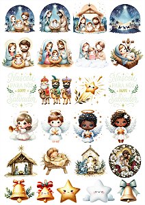 Cartela DTF UV A4 - Tema: NATAL 5 - Adesivo para produtos rígidos