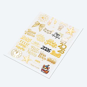 Cartela DTF UV A4 - Tema: ANO NOVO 3 - Adesivo para produtos rígidos