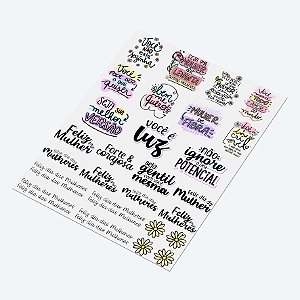 Cartela DTF UV A4 - Tema: DIA DAS MULHERES - Adesivo para produtos rígidos