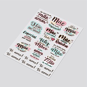 Cartela DTF UV A4 - Tema: DIA DAS MÃES 3 - Adesivo para produtos rígidos