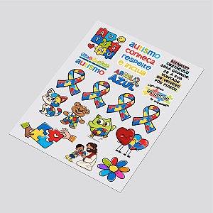 Cartela DTF UV A4 - Tema: CONSCIENTIZAÇÃO DO AUTISMO - Adesivo para produtos rígidos