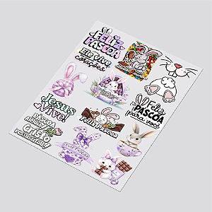 Cartela DTF UV A4 - Tema: PASCOA 2 - Adesivo para produtos rígidos