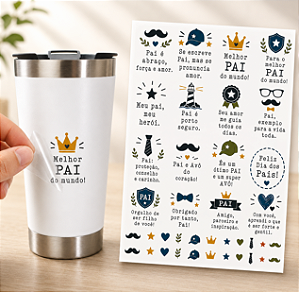 Cartela Adesivo DTF UV A4 - DIA DOS PAIS 3 - Para Personalizados, Lembrancinhas, Canecas, Copos, Garrafas e Presentes