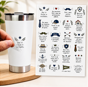Cartela Adesivo DTF UV A4 - DIA DOS PAIS 4 - Para Personalizados, Lembrancinhas, Canecas, Copos, Garrafas e Presentes