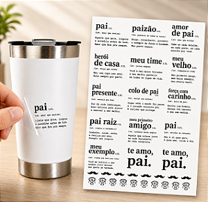 Cartela Adesivo DTF UV A4 - DIA DOS PAIS 5 - Para Personalizados, Lembrancinhas, Canecas, Copos, Garrafas e Presentes