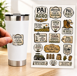 Cartela Adesivo DTF UV A4 - DIA DOS PAIS 6 - Para Personalizados, Lembrancinhas, Canecas, Copos, Garrafas e Presentes