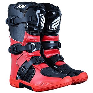 Bota ASW Image Kids Preto/Vermelho Motocross Trilha OffRoad