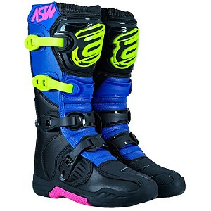 Bota ASW Image Enduro Preto/Azul/Amarelo Fluor/Pink Motocros
