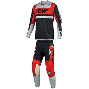 Conjunto ASW Image Enduro Hades Preto/Vermelho/Cinza OffRoad