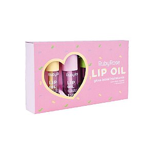 Kit Lip Oil Gloss Labial Hidratante Care Fun Ruby Rose HB-562
