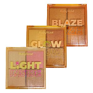 Paleta de Iluminadores Glow Tri Ruby Rose HB-7523 - Kit c/ 03 unid